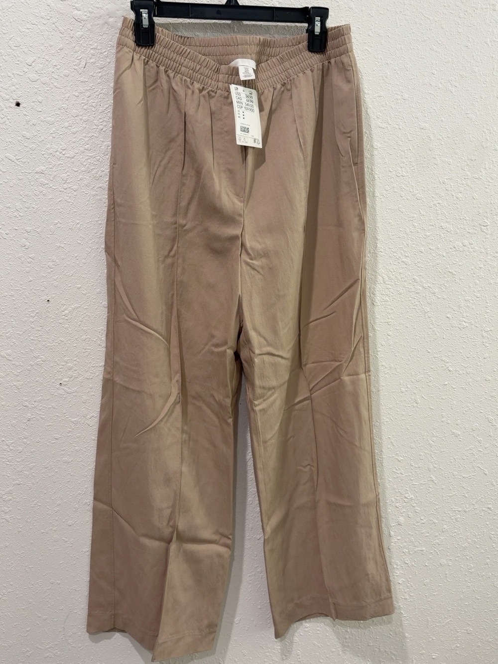 H&M Beige Elastic-Waist Straight-Leg Chinos
